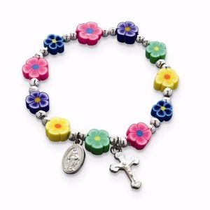 Multi-Color Fimo Bead Cross Stretch Bracelet